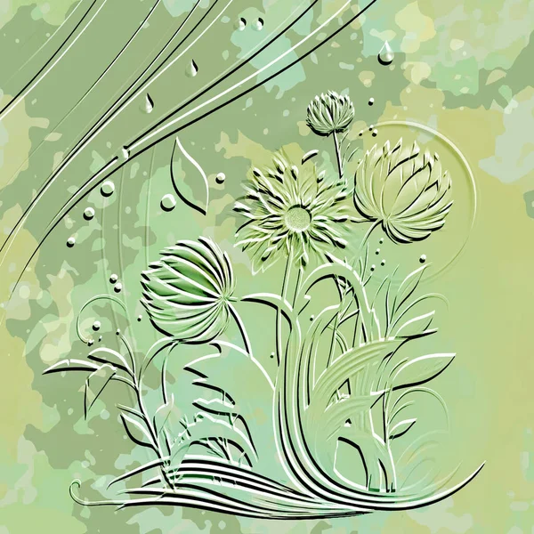 Текстурированное Воплощение Трехмерных Цветов Безseamless Узором Цветочный Тисненый Тропический Зеленый — стоковый вектор