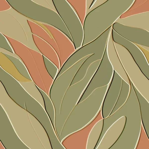 Liście Tropikalne Teksturowane Bezszwowy Wzór Kwiatowe Tłoczone Tło Liściaste Grunge — Wektor stockowy