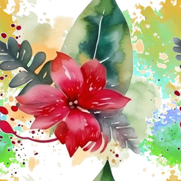 Aquarelle Belle Exotique Fleurs Rouges Motif Tropical Sans Couture Fond — Image vectorielle