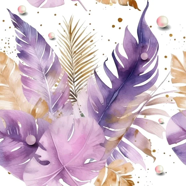 水の色美しい熱帯シームレスなパターン 水の色熱帯ベクトルの背景 手描きの紫色のピンク色の花 3D真珠を描いた 現代の芸術的孤立した装飾 無限のテクスチャ — ストックベクタ