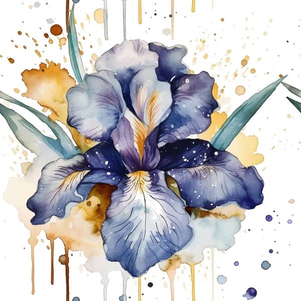 Acuarela Hermoso Iris Flores Patrón Sin Costura Sucio Manchado Acuarela — Vector de stock