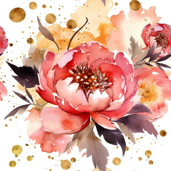 Aquarelle Belle Pivoine Rouge Fleurs Motif Sans Couture Fond Vectoriel — Image vectorielle