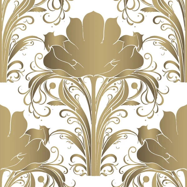 Vintage Art Nouveau Floral Seamless Pattern Vector Ornamental Damask Baroque — Stock Vector