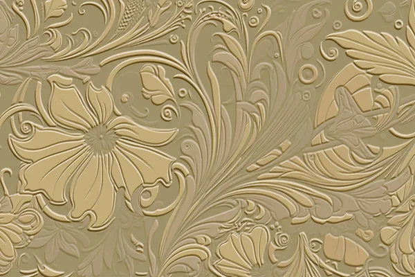 Floral Art Nouveau Viejo Estilo Retro Hoja Patrón Relieve Vector — Archivo Imágenes Vectoriales