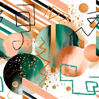 Çizgili modern soyut şekiller, daireler, kabile sembolleri, lekeler, zikzak karalamaları, renksiz desenler. Kirli vektör arkaplanını boyayın. Moda graffiti tarzı düzenleme tasarımı.