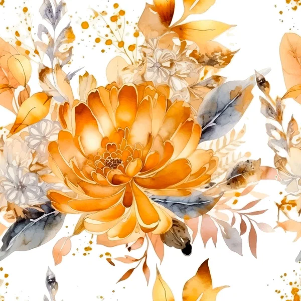 Акварель Красивые Золотые Цветы Бесшовный Узор Грязный Акварельный Вектор Фона — стоковый вектор