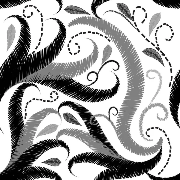 Гобелен Текстурований Квітковий Безшовний Візерунок Вишивка Чорно Білими Зшитими Лініями — стоковий вектор