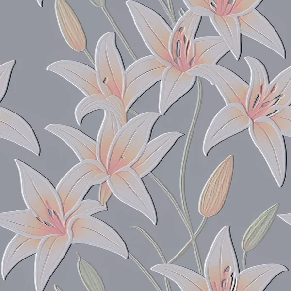 Білі Лілії Тропічні Квіти Лілії Текстуровані Безшовний Візерунок Квітковий Рельєфний — стоковий вектор