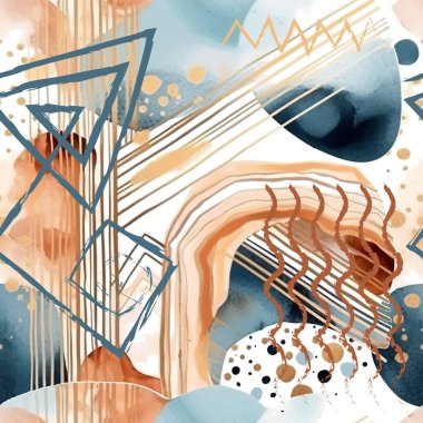 Soyut şekiller modern fırça darbeleri, çizgiler, kabile sembolleri, renksiz lekeler. Boyalı el çizimi suluboya kirli vektör arka planı. Moda graffiti stili sanat tasarımı.