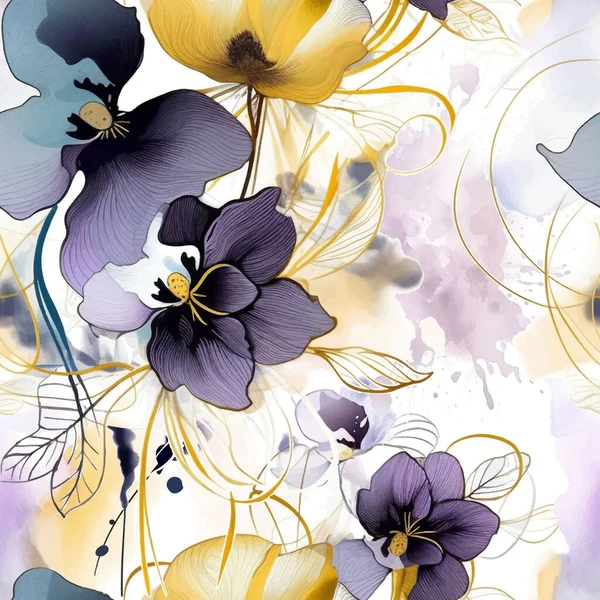 Трусишки Цветок Акварели Голубые Цветы Бесшовный Узор Грязный Акварельный Фон — стоковый вектор