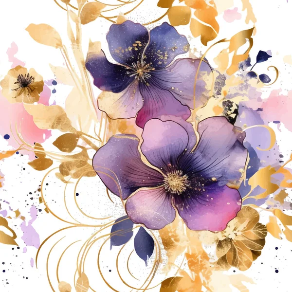 Трусишки Акварель Красивые Цветущие Голубые Цветы Бесшовный Узор Грязный Акварельный — стоковый вектор