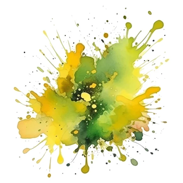 Zelená Žlutá Akvarel Skvrna Stříkance Skvrna Štětec Tah Bílém Pozadí — Stockový vektor