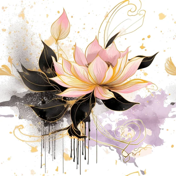 Aquarell Schöne Lotusblumen Nahtlose Muster Schmutziger Aquarell Hintergrund Mit Flecken — Stockvektor