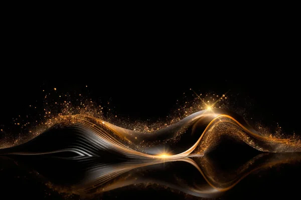 Поток Золотой Волны Блестящие Звезды Золотые Блестки Черном Фоне Роскошные — стоковый вектор