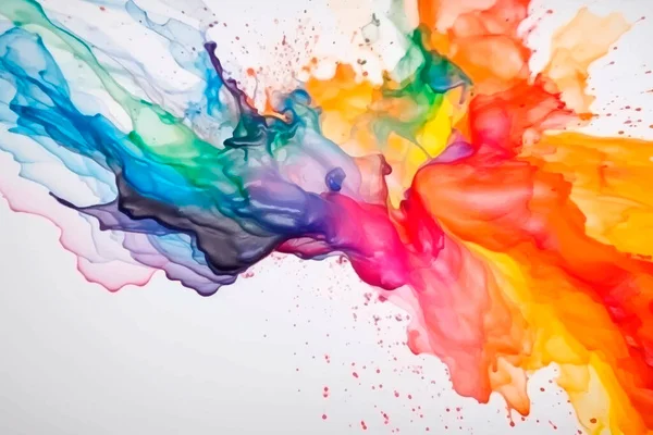 Κοντινό Πλάνο Του Ουράνιου Τόξου Χρώματα Υγρό Ακουαρέλα Ζωγραφισμένα Splatter — Διανυσματικό Αρχείο