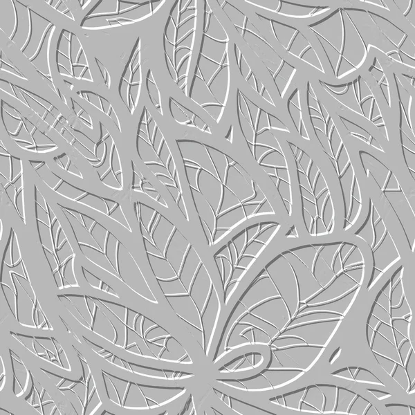Geprägte Linien Florales Nahtloses Muster Texturierte Schöne Blatt Relief Hintergrund — Stockvektor