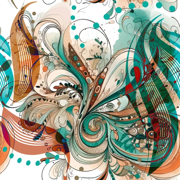 Ethnischer Stil Blumenkritzeleien Bunte Paisley Nahtlose Muster Handgezeichnetes Aquarell Doodle — Stockvektor
