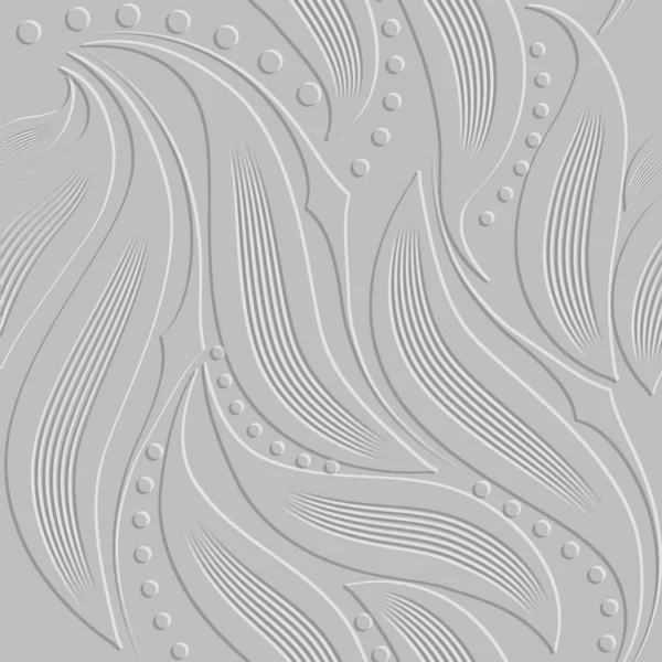 白いエンボス葉の3Dシームレスパターン テクスチャされた薄い花のグランジの背景 ベクトル繰り返し救援背景 表面の葉や円の装飾 民族風の手描きデザイン 食感を強調する — ストックベクタ