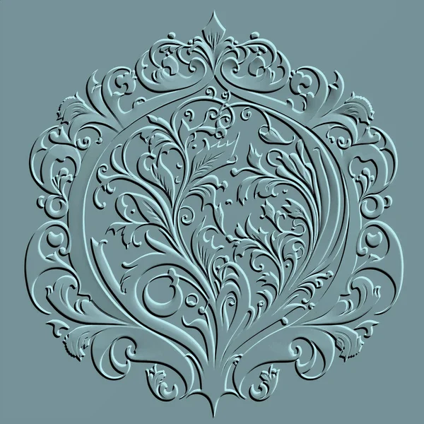 Gestructureerde Vintage Emboss Lijnen Rond Damast Mandala Patroon Bloemen Reliëf — Stockvector