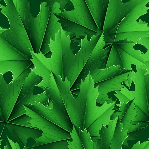 3Dグリーンメープルはシームレスなパターンを残します 葉は美しい装飾表面ベクトルの背景 植物の背景を繰り返します 夏の緑の葉の装飾 芸術的な装飾的なグランジデザイン — ストックベクタ