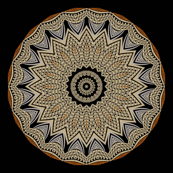Grekiska Blommor Runda Mandala Mönster Abstrakt Stam Etnisk Stil Bakgrund — Stock vektor