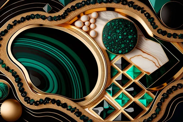 Schmuck Smaragdgrüner Marmor Strukturiert Vektorhintergrund Illustration Von Schmuckmustern Mit Oberflächengoldlinien — Stockvektor