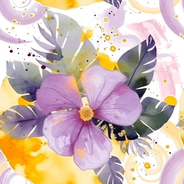 Tropische Aquarellblumen Mit Nahtlosem Muster Schmutzige Fleckige Aquarell Vektorhintergrund Handgemalte — Stockvektor