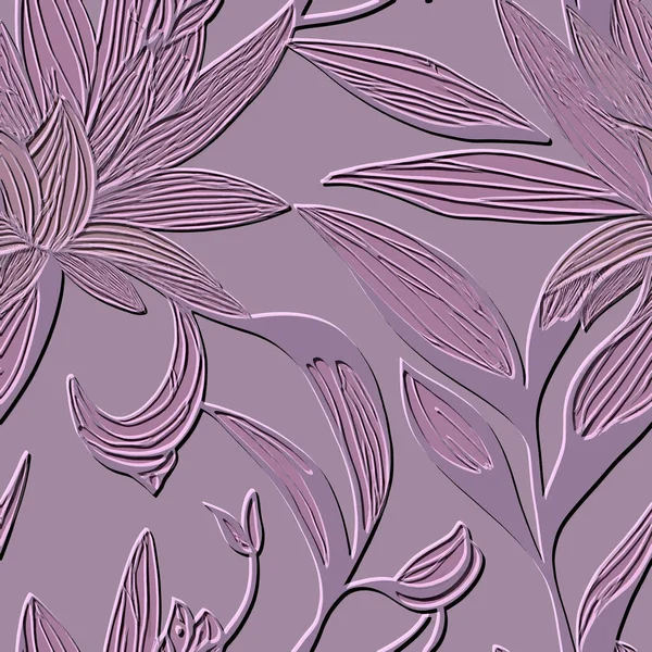 Тропічні Квіти Пофарбовані Безшовний Візерунок Квітковий Рельєфний Рожевий Фон Пориньте — стоковий вектор