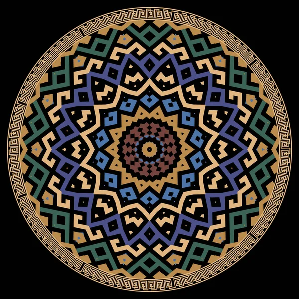 Griego Redondo Hermoso Patrón Mandala Con Marco Fondo Estilo Árabe — Archivo Imágenes Vectoriales