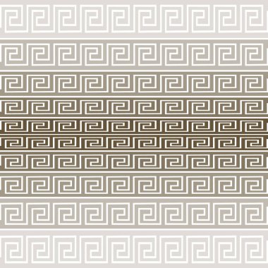 Sınırlar. Geleneksel kabile etnik Yunan tarzında kusursuz bir sınır modeli. Vektör süslemeli yarım ton arkaplan. Işık arkaplanını tekrarla. Geometrik çizgili süsler. Yunan kilit oyuncuları. Sonsuz doku.