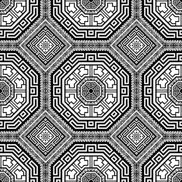 伝統的な部族の民族ギリシャスタイルのシームレスなパターン ベクトル装飾黒と白の背景 背景を繰り返す 幾何学的装飾品 ギリシャ語のキーの意味 現代抽象的なデザイン 無限のテクスチャ — ストックベクタ