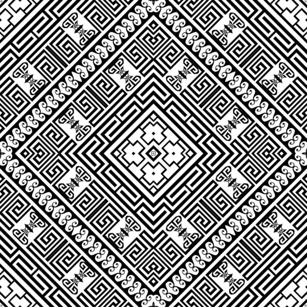 伝統的な部族の民族ギリシャスタイルのシームレスなパターン ベクトル装飾黒と白の背景 エレガントな繰り返しの背景 幾何学的装飾品 現代の対称抽象デザイン 無限のテクスチャ — ストックベクタ