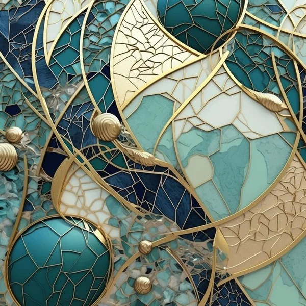 Mosaik Acryl Aquarell Blau Art Deco Mosaik Vektormuster Hintergrund Marmoriertes — Stockvektor
