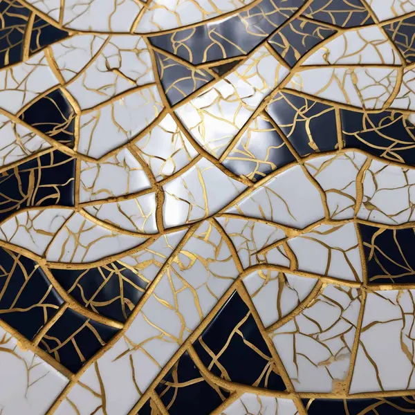Mozaika Luksusowe Czarno Białe Marmurkowe Abstrakcyjne Tło Złotymi Liniami Marmurowa — Wektor stockowy