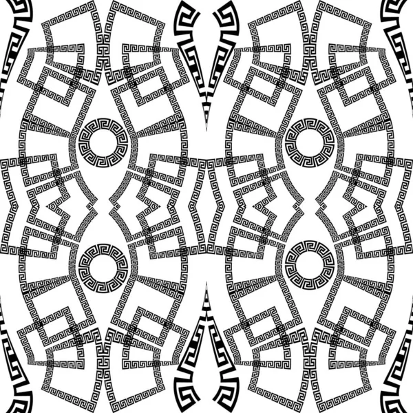 Creativo Hermoso Negro Blanco Estilo Griego Ornamental Dibujado Mano Patrón — Vector de stock