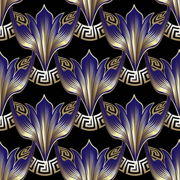Luxe Style Grec Floral Motif Sans Couture Ornement Moderne Beau — Image vectorielle