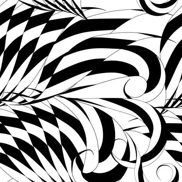 Смугастий Чорно Білий Вектор Безшовний Візерунок Декоративний Квітковий Абстрактний Фон — стоковий вектор