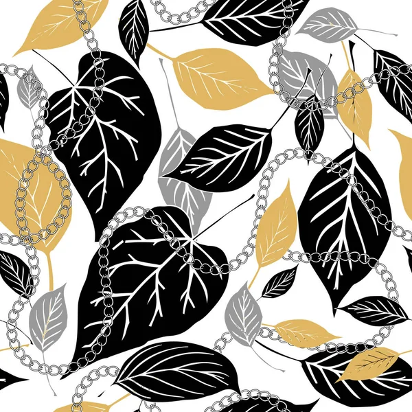 Falling Leaves Chains Seamless Pattern Autumn Leaves Vector Background Branches — Stock Vector