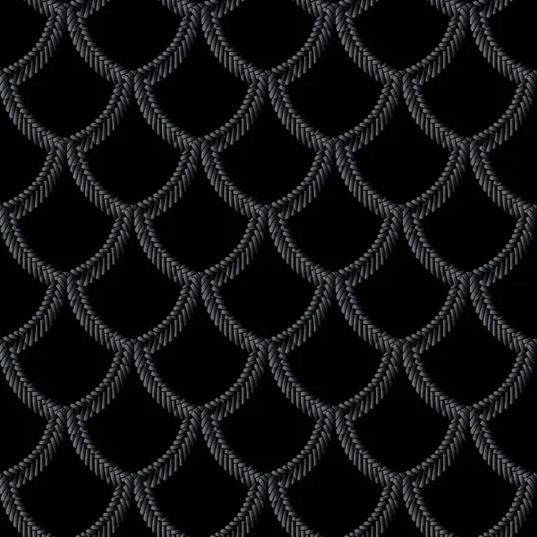 深色黑色饰面3D无缝图案 摘要现代艺术解调矢量背景 重复典型的黑色背景 华丽典雅的装饰品 无尽的磨擦网格纹理 — 图库矢量图片