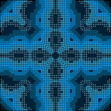Piksel yarım ton, mozaik mavi, pürüzsüz deseni kareler. Yarım ton süslemeli kareler vektör arkaplanı. Dijital modern süsler. Geometrik tekrar arkaplanı. Sonsuz dekoratif desenli doku.