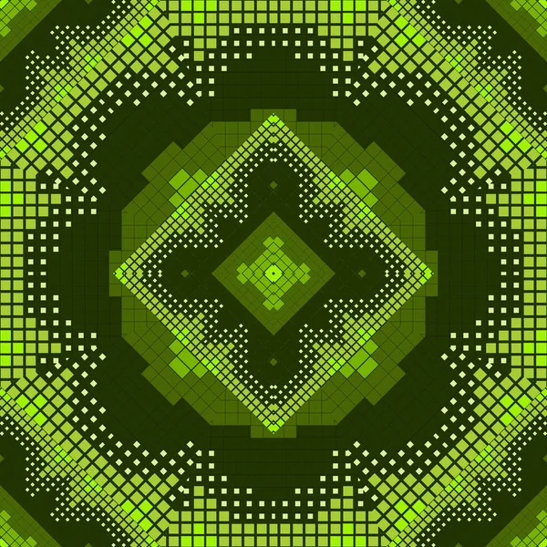 ピクセルハーフトーン正方形モザイクグリーンシームレスパターン ハーフトーン装飾正方形のベクトルの背景 デジタルモダンオーナメント 幾何学的な繰り返しの背景 エンドレス装飾柄の質感 — ストックベクタ