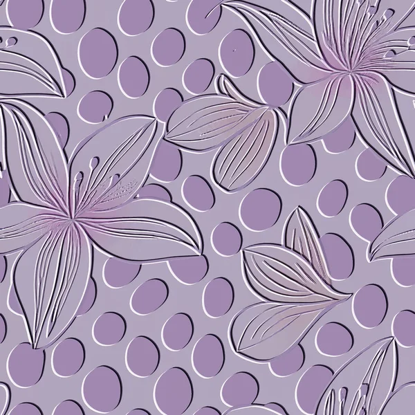 Relief Kritzelnde Linien Blumen Texturierte Nahtlose Muster Floral Geprägte Polka — Stockvektor