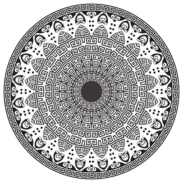 오리발맨들라 장식물 반사기는 악센트 패턴을 배경에서 고대의 만다라에 그리스의 안경테 — 스톡 벡터