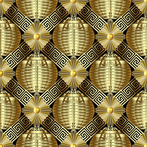 Złoty Luksusowy Wzór Bez Szwu Powierzchnia Kwiatowy Styl Grecki Grunge — Wektor stockowy