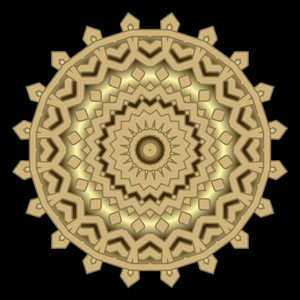花ジグザグ曼荼羅 金色のセルティックスタイルジグザグマンダラパターン 豪華な装飾ベクトルの背景 アラベスクの円のテクスチャ装飾は アラベスクの要素 フレーム 境界線を配線します — ストックベクタ