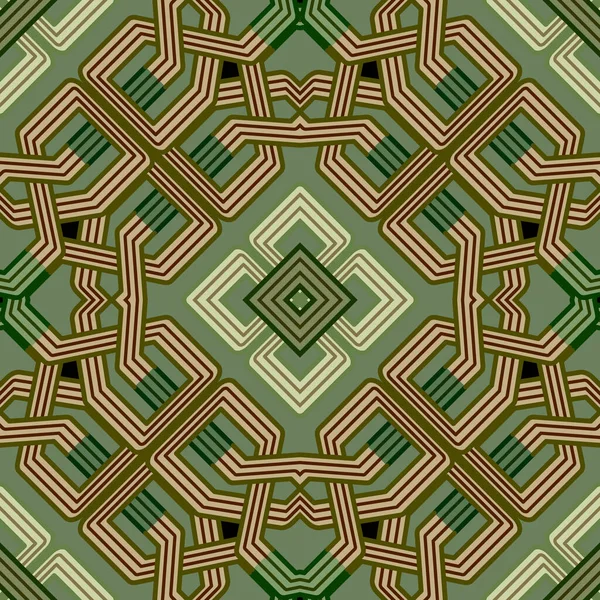 ケルトのアラベスク部族の民族スタイルの複雑なシームレスなパターン 名前ベクトル緑の背景 カラフルな背景を繰り返します 美しいヴィンテージアラビアの装飾 セルティック ノット ロムバス フレーム — ストックベクタ