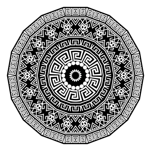 Mandala Zwart Wit Keltische Griekse Traditionele Stijl Rond Mandala Patroon — Stockvector