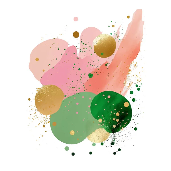 Umělecké Barevné Akvarely Stříkající Skvrny Skvrny Skvrny Zlatými Třpytkami Zeleně — Stockový vektor