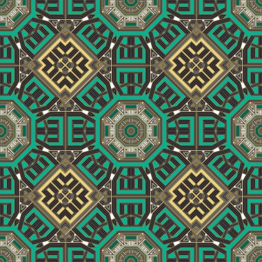 Renkli süslemesiz desen. Kelt Yunan arabesk tarzı vektör arka planı. Modern desenli arka planı tekrar et. Kabile etnik süsleri Yunanca anahtar yollar, çizgiler, şekiller ile karışık süsler.