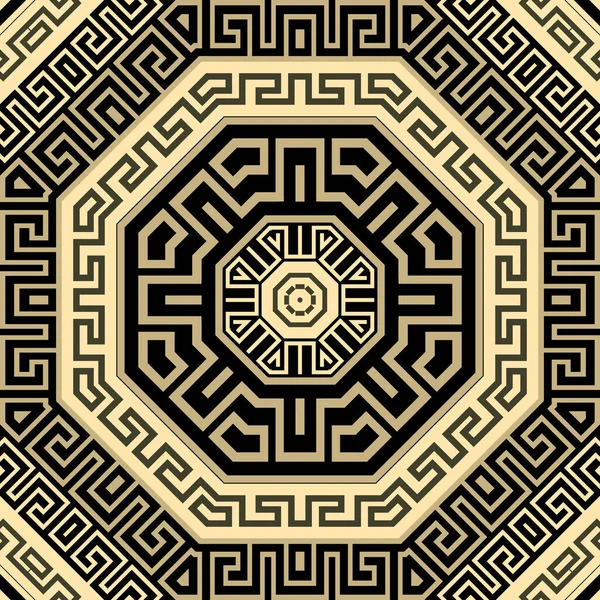 Greek Octagon Frames Mandalas Seamless Pattern Colorful Greek Vector Background — Stock Vector